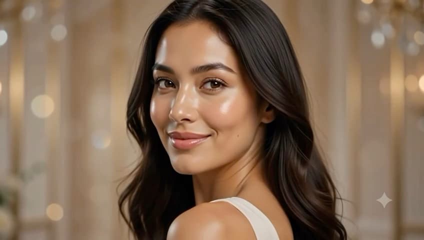 Woman with glowing skin from the Harmony skincare story